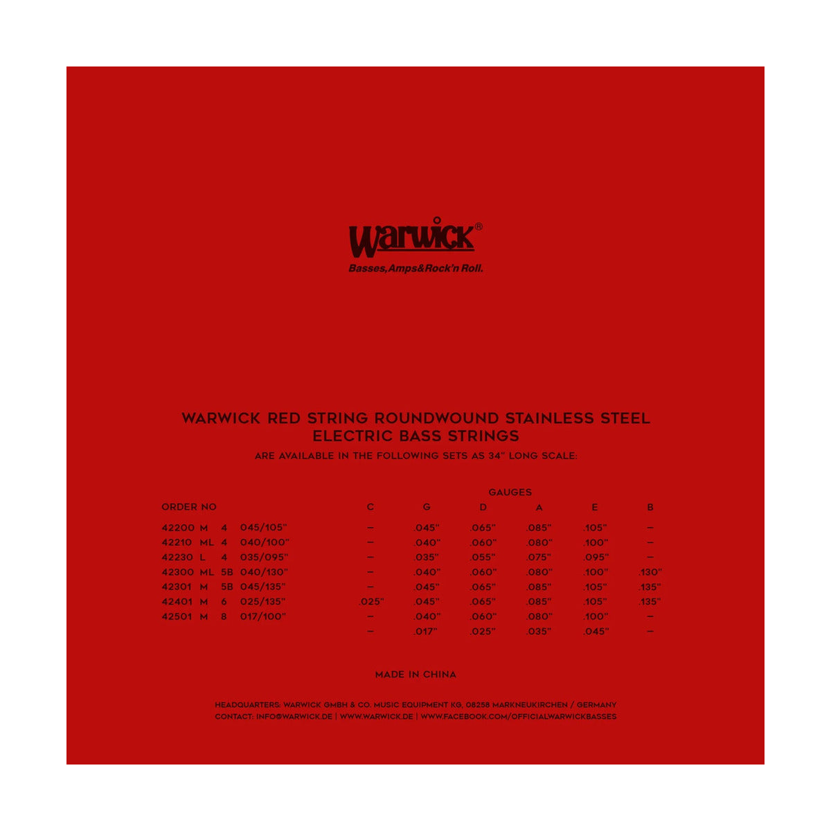 Warwick 42300ML5B Red Label Bass Strings 40-130