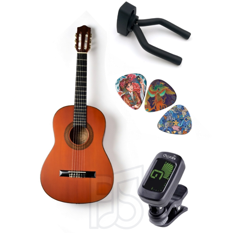 Sonata 3/4 Classical Guitar Starter Combo – Nylon String Guitar + Wall Hanger + Picks + Tuner