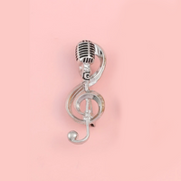 Vintage Microphone & Treble Clef Brooch - Silver Music Note Lapel Pin