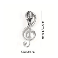 Vintage Microphone & Treble Clef Brooch - Silver Music Note Lapel Pin
