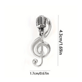 Vintage Microphone & Treble Clef Brooch - Silver Music Note Lapel Pin