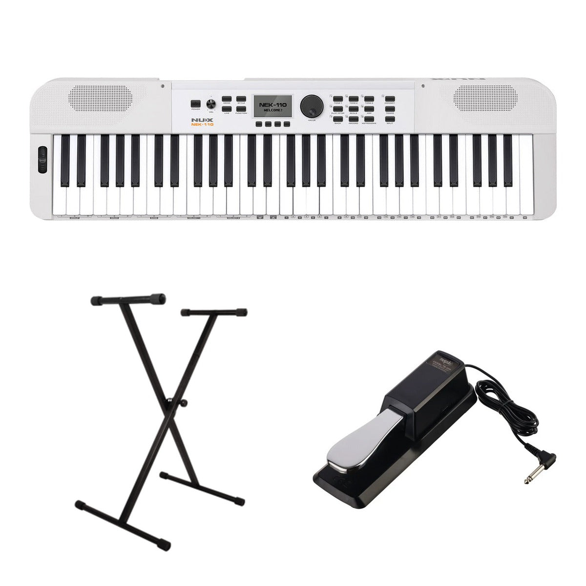 NUX NEK-110 Keyboard Starter Pack: 61-key keyboard, X-frame keyboard stand and sustain pedal