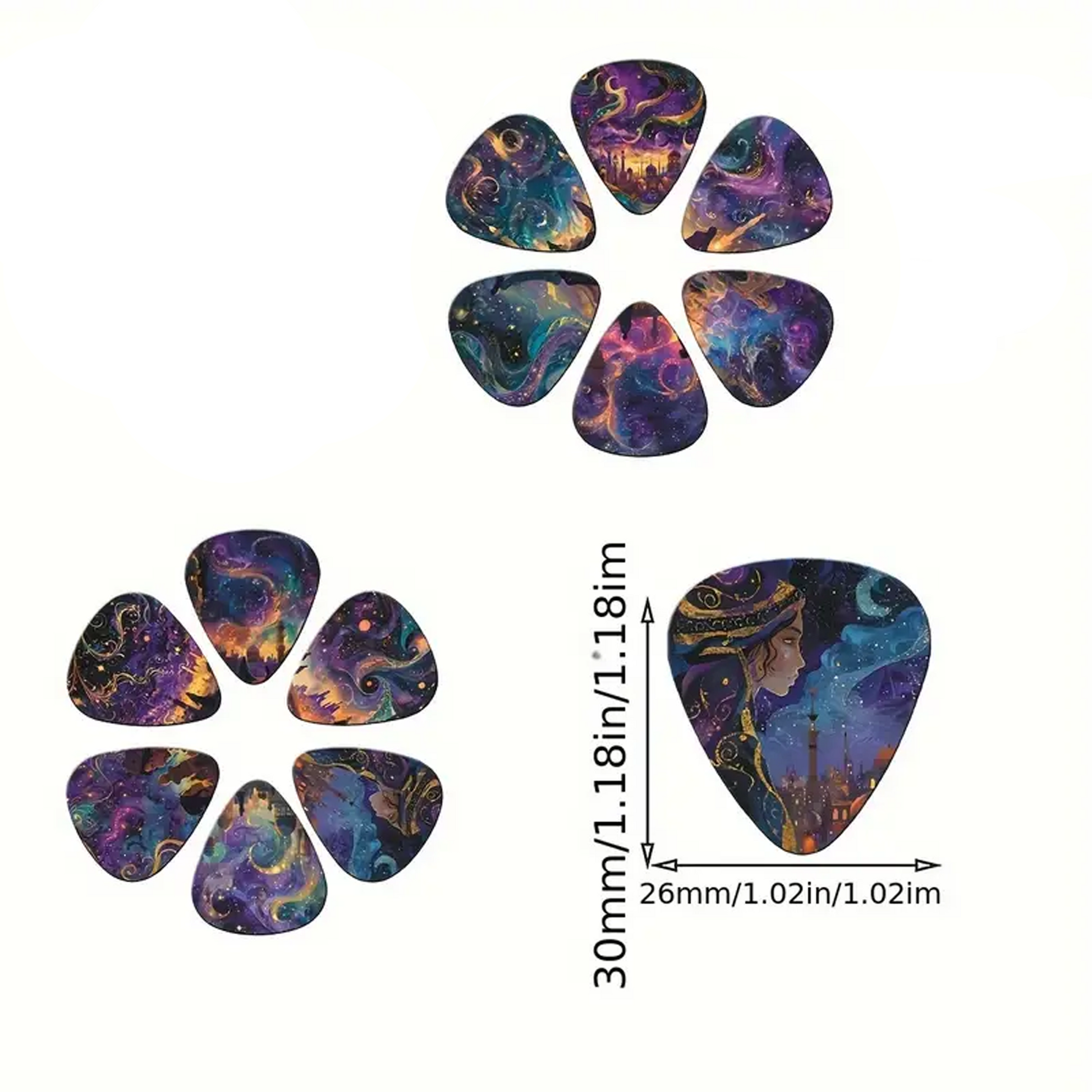 Pack of 6 Galactic Fantasy Guitar Picks - Set of 6 | Double-Sided Cosmic Art by Pieter Smuts Music