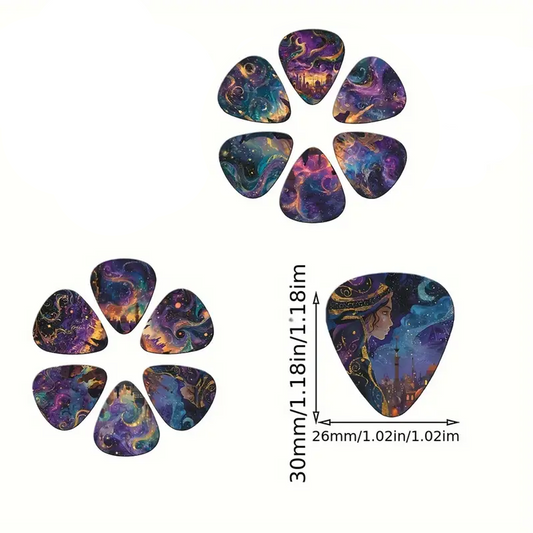 Pack of 6 Galactic Fantasy Guitar Picks - Set of 6 | Double-Sided Cosmic Art by Pieter Smuts Music