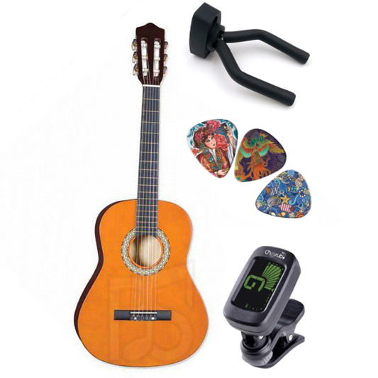 Sonata Classical Guitar Starter Combo – Nylon String Guitar + Wall Hanger + Picks + Tuner