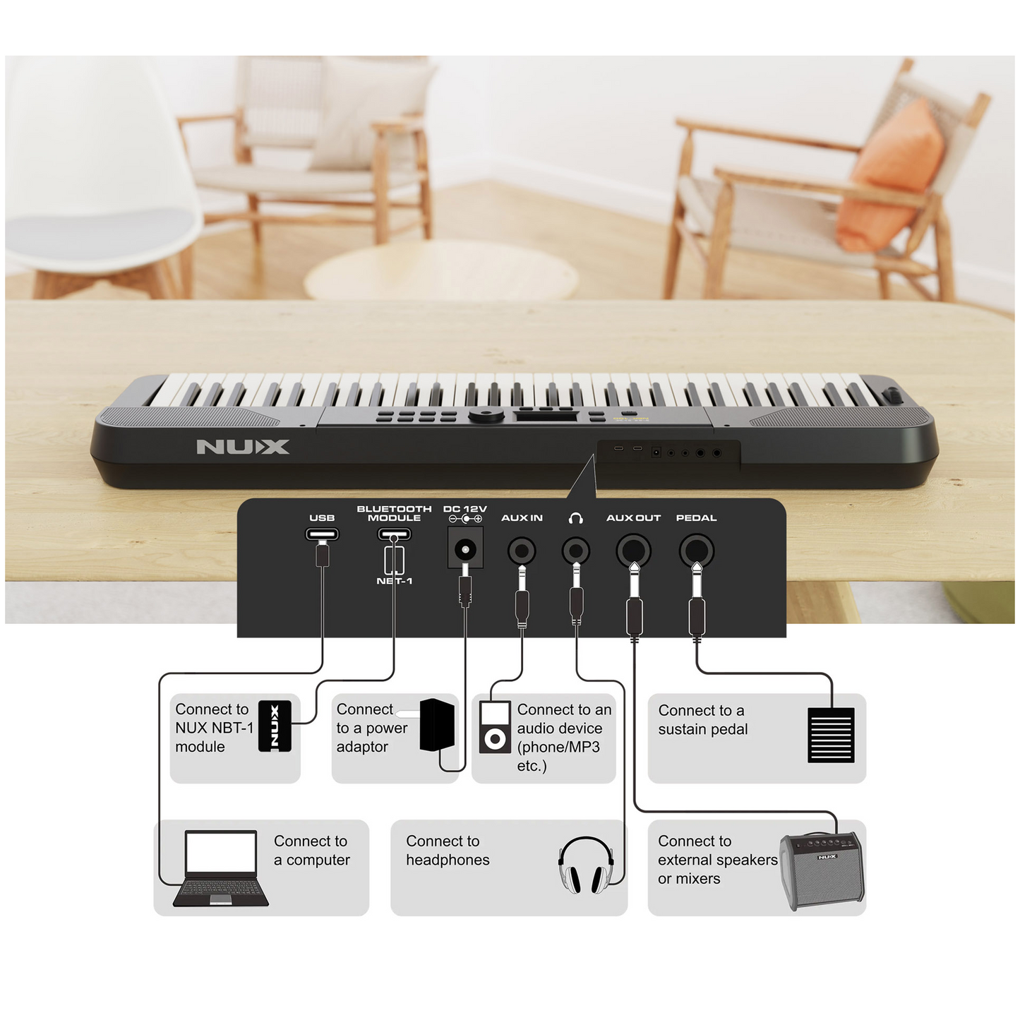 NUX NEK100 61-Key Portable Keyboard – Digital Piano with Speakers