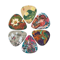 Guitar Picks Pack Of 6 Unique Print Thin/Medium Guitar Plectrums - Asia Print