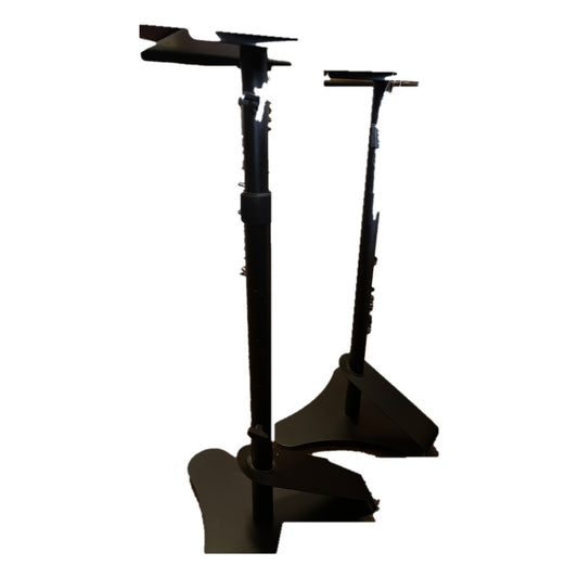 Pair of black height-adjustable studio monitor stands