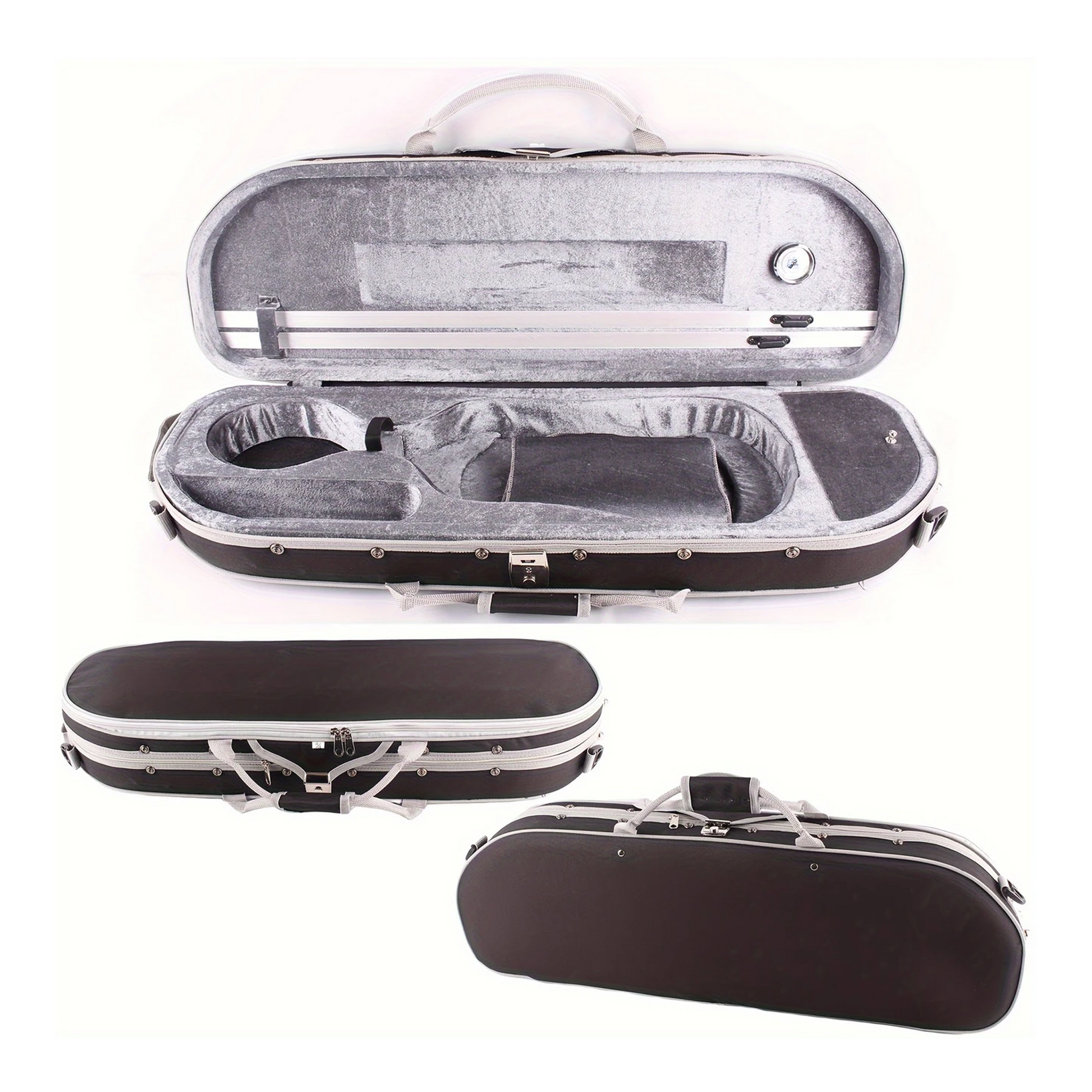 PSM Oblong Pro Violin Case with Back Straps and Lock 4/4 Size Black with Grey Interior by Pieter Smuts Music